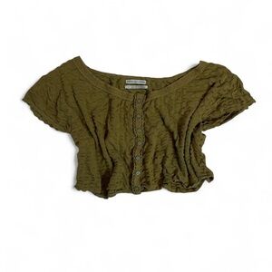 Army Green Urban Outfitters Button-Up Crop Top